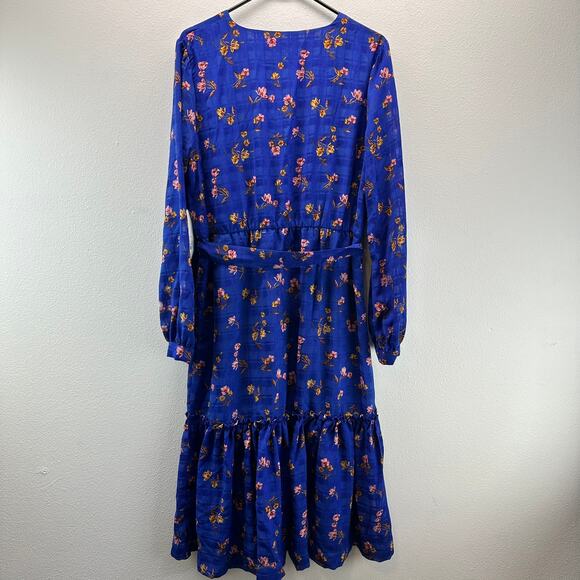 NWT Draper Jaems RSVP Tie Waist Mide Dress Cobalt Blue Floral Large - Picture 3 of 14